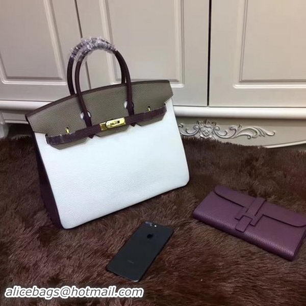 Expensive Hermes Birkin 35CM Tote Bag Original Leather HB35TK White&Grey&Purple