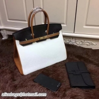 Discount Hermes Birkin 35CM Tote Bag Original Leather HB35TK White&Brown&Black