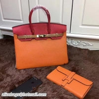 Fashion Hermes Birkin 35CM Tote Bag Original Leather HB35TK Orange&Red&Brown