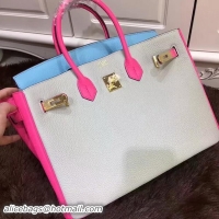 Feminine Hermes Birkin 35CM Tote Bag Original Leather HB35TK Grey&Blue&Rose