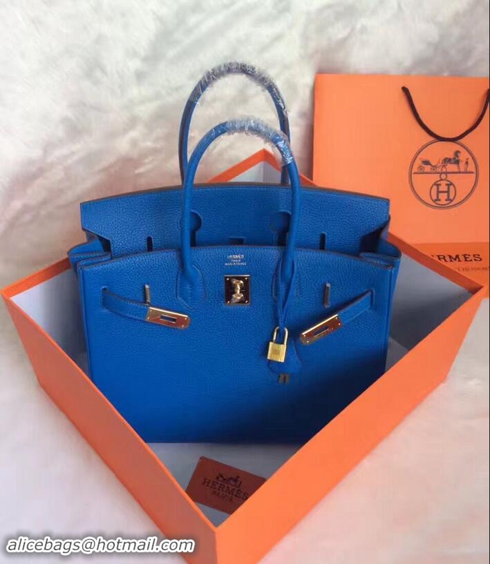 Most Popular Hermes Birkin 30CM Tote Bag Blue Original Leather HB30 Glod