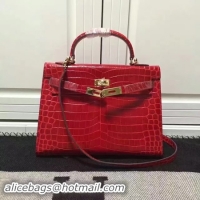 Buy Luxury Hermes Kelly 28cm Shoulder Bag Croco Leather K28 Red