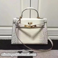 Shop Cheap Hermes Kelly 28cm Shoulder Bag Croco Leather K28 OffWhite