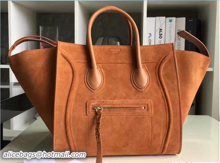 Unique Style Celine Luggage Phantom Bag in Original Suede Leather 71807 Orange 2017