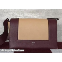 Best Grade Celine Smooth Calfskin Medium Frame Shoulder Bag Spring 71801 Burgundy/Light Camel