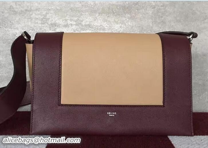 Best Grade Celine Smooth Calfskin Medium Frame Shoulder Bag Spring 71801 Burgundy/Light Camel