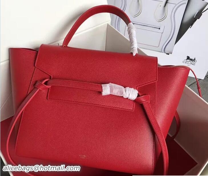 Unique Style Celine Belt Tote Small Bag in Grained Leather 71809 Poppy