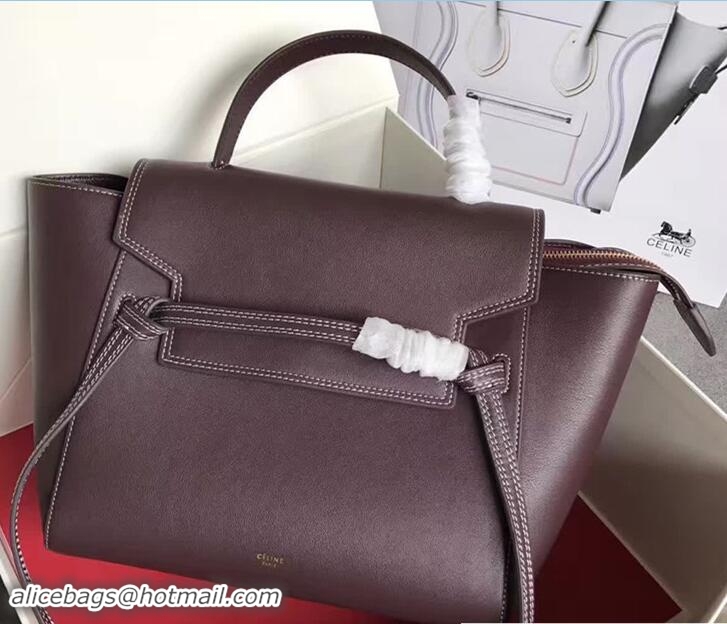 Expensive Celine Belt Tote Small Bag in Epsom Leather 71811 Quilt Burgundy