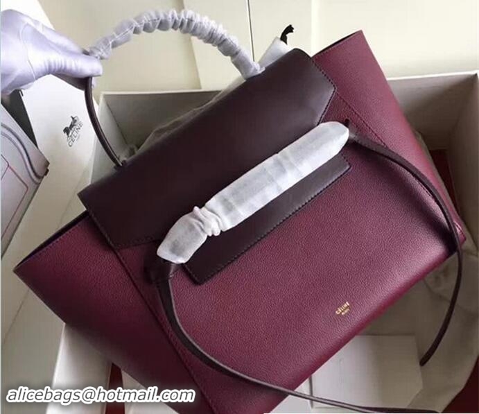 Lowest Price Celine Belt Tote Small Bag in Clemence Leather 71813 Burgundy