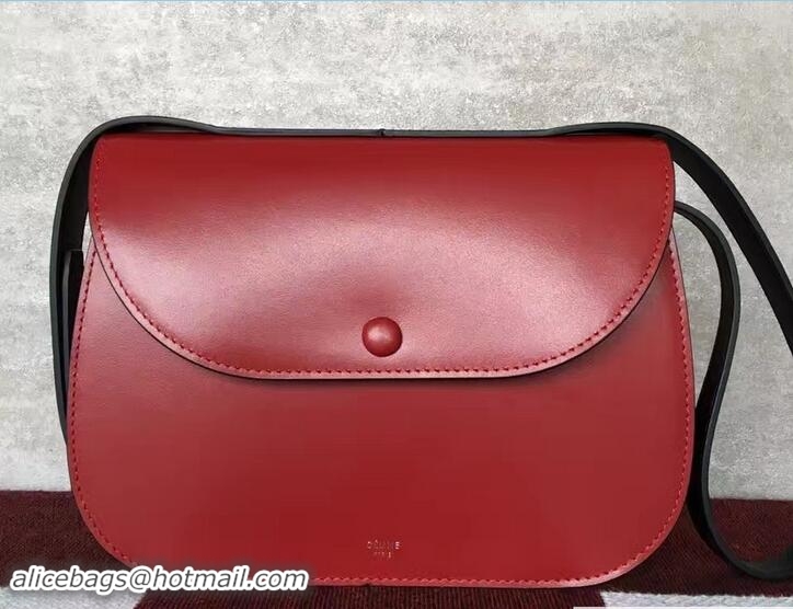 Crafted Celine Calfskin Small Round Box Shoulder Bag Winter 71802 Red