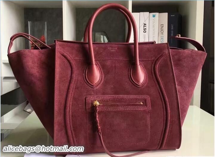 Top Grade Celine Luggage Phantom Bag in Original Suede Leather 71807 Red 2017