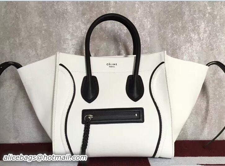 Crafted Celine Medium Luggage Phantom Bag in Textile with Calfskin Border White/Black 71803