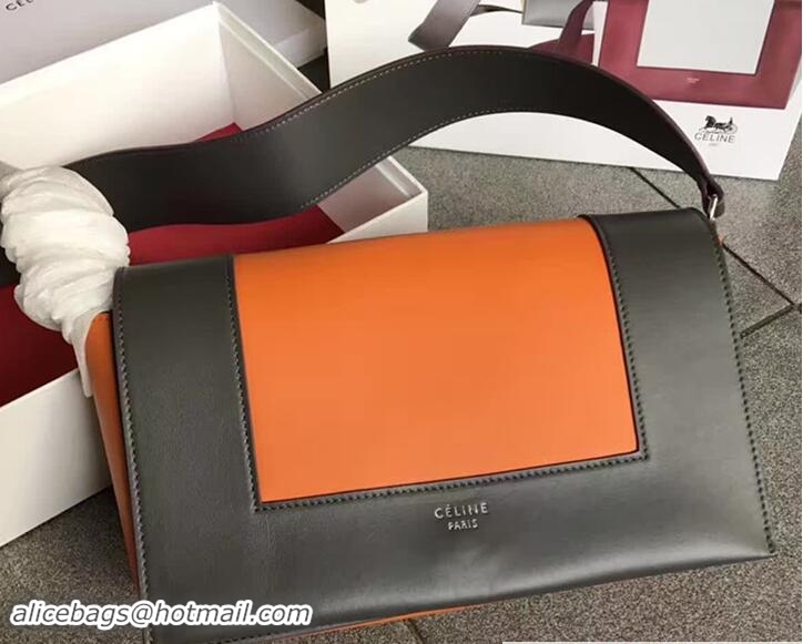 Classic Hot Celine Shiny Smooth Calfskin/Textile Medium Frame Shoulder Bag Spring 71818 Orange/Dark Gary