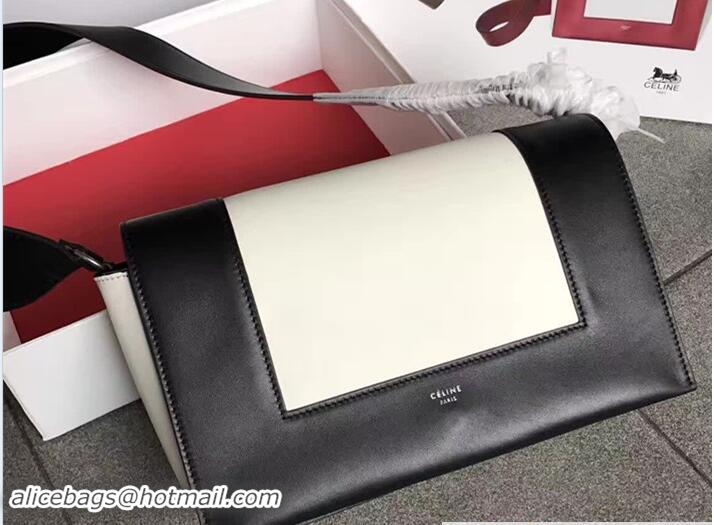 Original Cheap Celine Shiny Smooth Calfskin/Textile Medium Frame Shoulder Bag Spring 71818 Ivory/Black