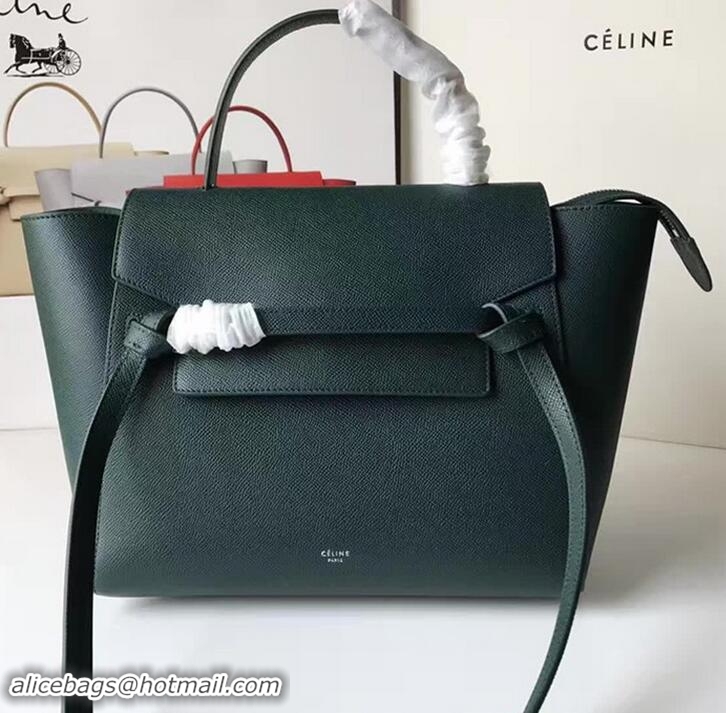 Sophisticated Celine Belt Tote Small Bag in Epsom Leather 71820 Dark Green