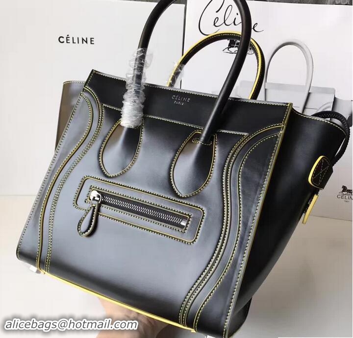 Good Looking Celine Luggage Micro Tote Bag in Original Smooth Leather Black/Yellow 71902