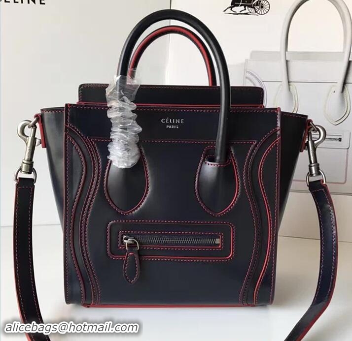 Good Quality Celine Luggage Nano Tote Bag In Original Calfskin Leather 71901 Sapphire/Red