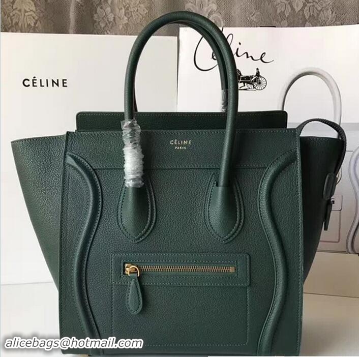 Classic Hot Celine Luggage Micro Tote Bag in Grained Leather Dark Green 71902