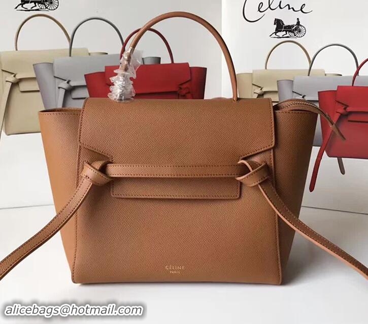 Crafted Celine Belt Tote Mini Bag in Epsom Leather 71822 Brown