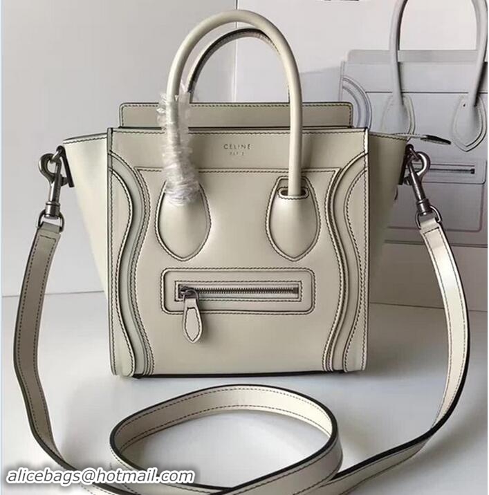 Chic Celine Luggage Nano Tote Bag In Original Calfskin Leather White 71901