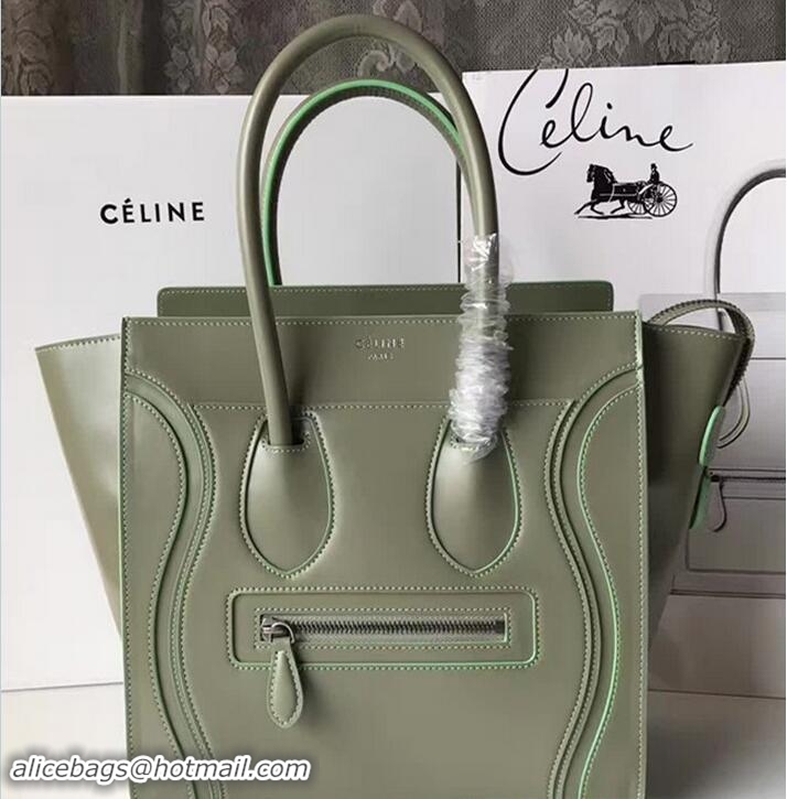 Best Grade Celine Luggage Micro Tote Bag in Original Smooth Leather Olive 71902