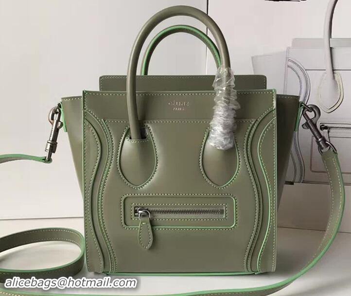 Best Celine Luggage Nano Tote Bag In Original Calfskin Leather Olive 71901