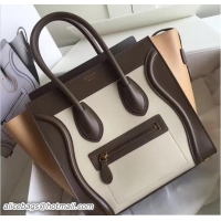 Generous Celine Luggage Micro Tote Bag In Original Calfskin Leather White/Chocolate/Yellow 71916