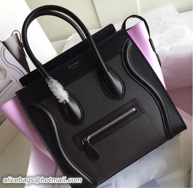 Unique Discount Celine Luggage Micro Tote Bag in Original Leather 72010 Black/Pink 2017