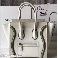 Popular Style Celine Luggage Micro Tote Bag In Original Calfskin Leather Ivory/Dark Green 71909