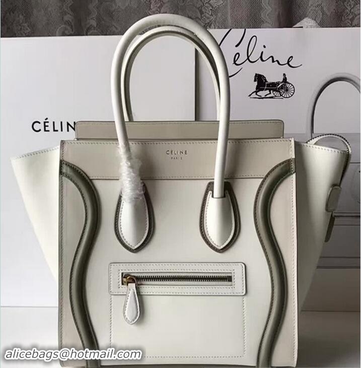 Popular Style Celine Luggage Micro Tote Bag In Original Calfskin Leather Ivory/Dark Green 71909