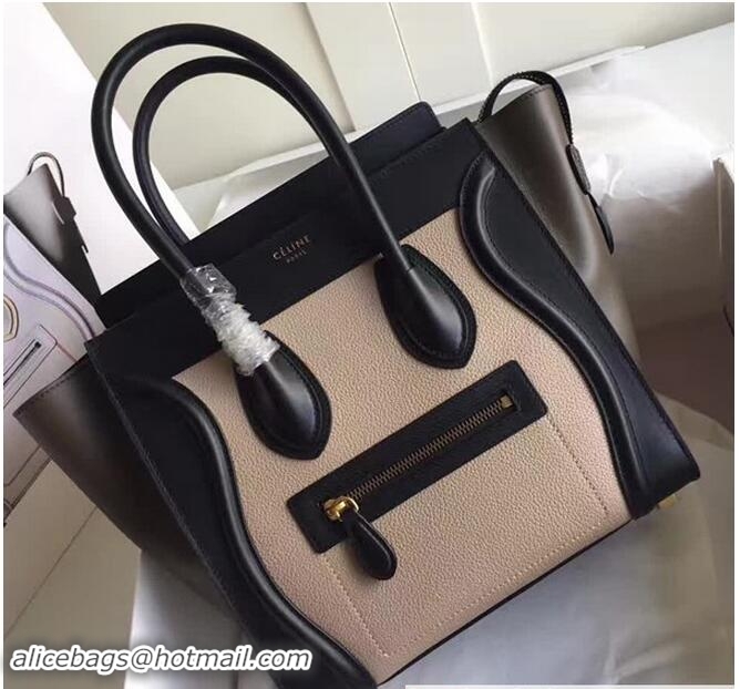 Discount Celine Luggage Micro Tote Bag in Original Leather Grained 72010 Apricot/Black/Dark Green 2017