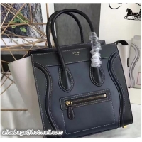 Duplicate Celine Luggage Micro Tote Bag in Original Smooth Quilting Dark Blue/Black/White 72010 2017