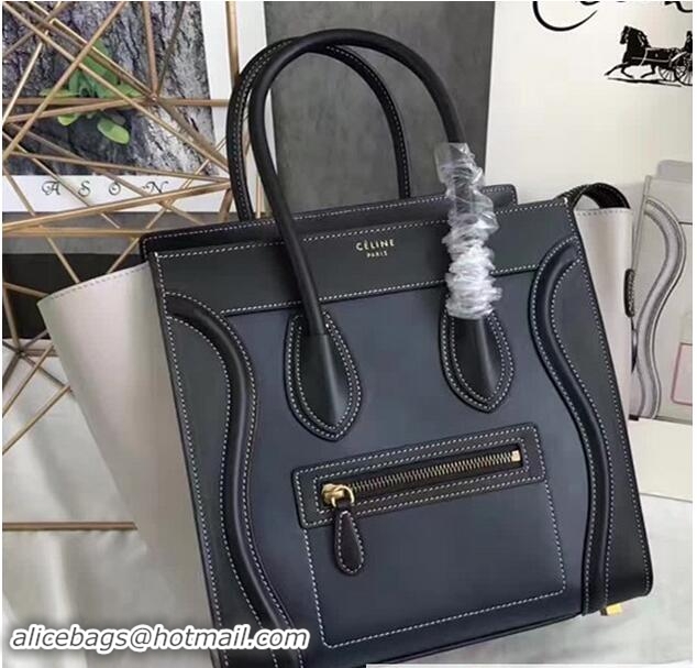 Duplicate Celine Luggage Micro Tote Bag in Original Smooth Quilting Dark Blue/Black/White 72010 2017