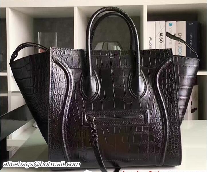 Best Price Celine Luggage Phantom Bag in Croco Pattern Black 71914