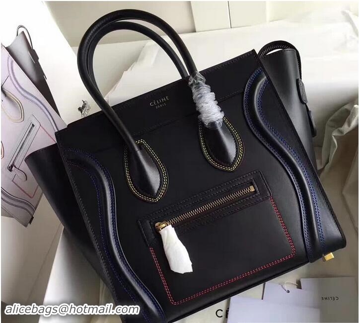 Hot Style Celine Luggage Micro Tote Bag in Original Smooth Leather Quilting Black/Dark Blue 72010 2017