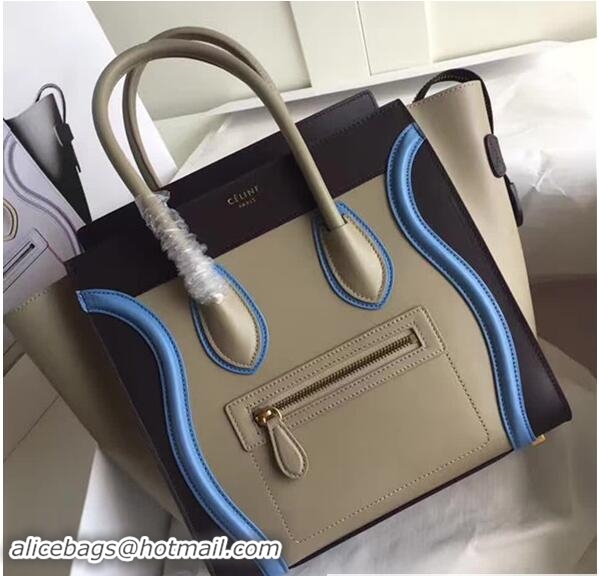 Sumptuous Celine Luggage Micro Tote Bag in Original Smooth Leather Black/Light Blue/Gary 72010 2017