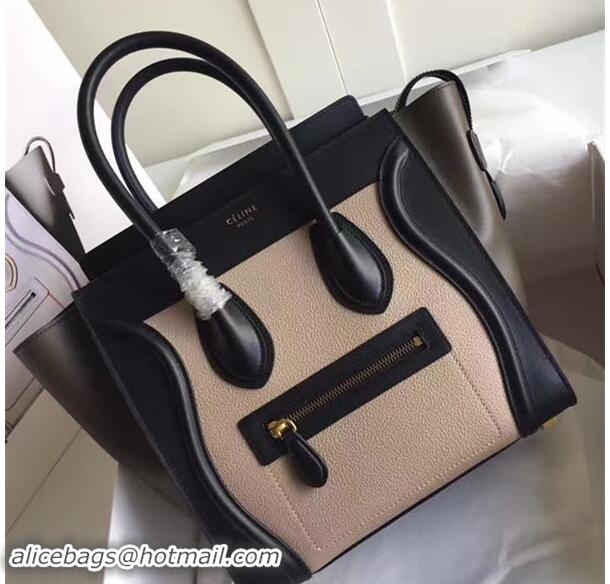 Classic Celine Luggage Mini Tote Bag in Original Leather Grained Apricot/Black/Dark Green 72015 2017