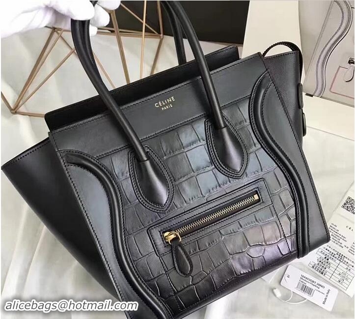 Purchase Celine Luggage Mini Tote Bag in Original Leather Black/Croco Pattern 72015