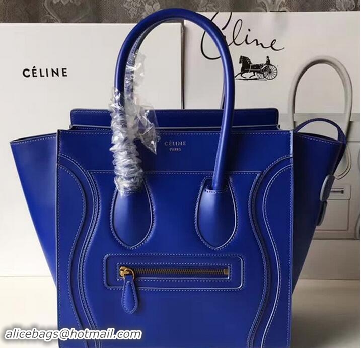 Fashion Celine Luggage Micro Tote Bag In Original Calfskin Smooth Leather Sapphire 72030