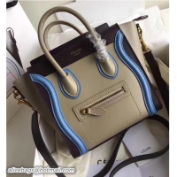 Classic Hot Celine Luggage Nano Tote Bag In Original Leather Gary/Black/Light Blue 72025