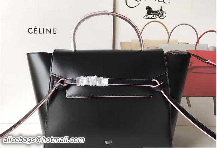 Top Design Celine Belt Tote Small Bag in Original Smooth Leather Black/Pink 72033