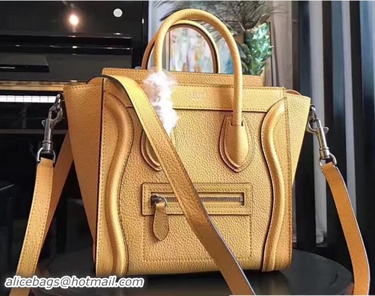 Best Product Celine Luggage Nano Tote Bag In Original Leather Grained Yellow 72026