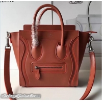 Duplicate Celine Luggage Nano Tote Bag In Original Calfskin Smooth Leather Brick Red 72028