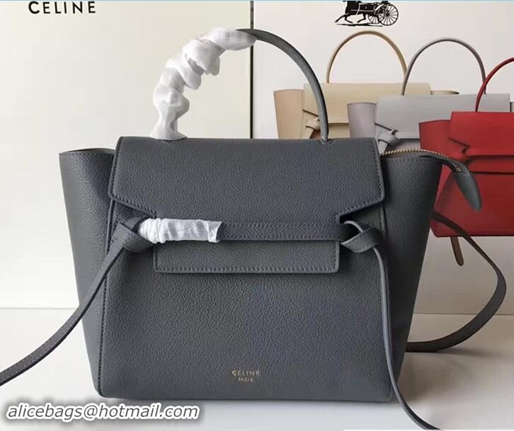 Classic Hot Celine Belt Tote Mini Bag in Original Clemence Leather 72031 Dark Gary