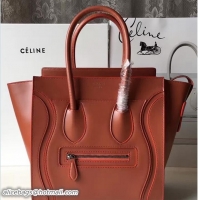 Stylish Celine Luggage Micro Tote Bag In Original Calfskin Smooth Leather Brick Red 72030