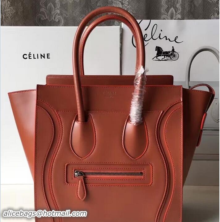 Stylish Celine Luggage Micro Tote Bag In Original Calfskin Smooth Leather Brick Red 72030