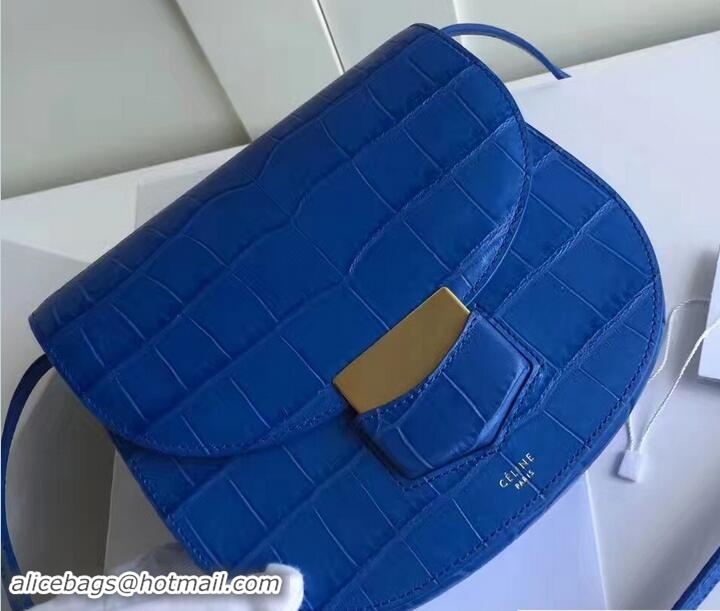 Shop Cheap Celine Croco Pattern Small Trotteur Shoulder Bag 72112 Blue