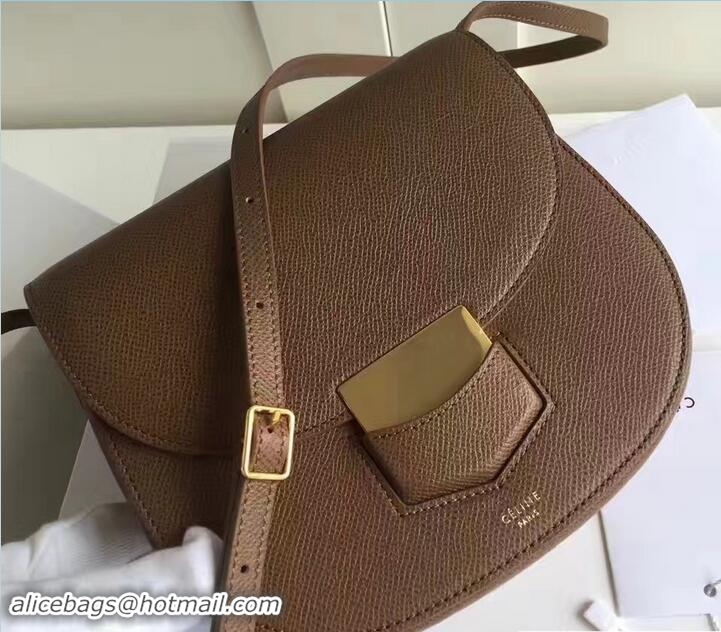 Famous Brand Celine Grained Calfskin Small Trotteur Shoulder Bag 72110 Coffee