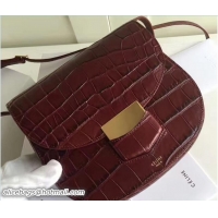 Fashion Celine Croco Pattern Small Trotteur Shoulder Bag 72112 Burgundy