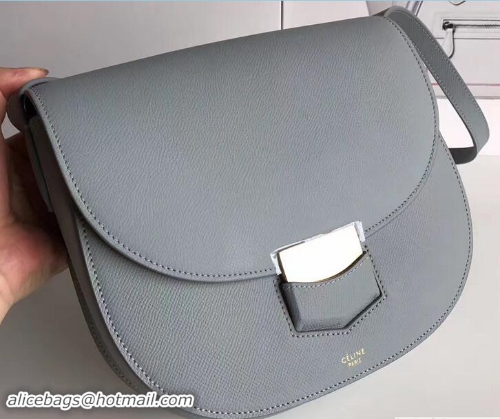 Grade Celine Grained Calfskin Compact Trotteur Shoulder Bag 72108 Gray